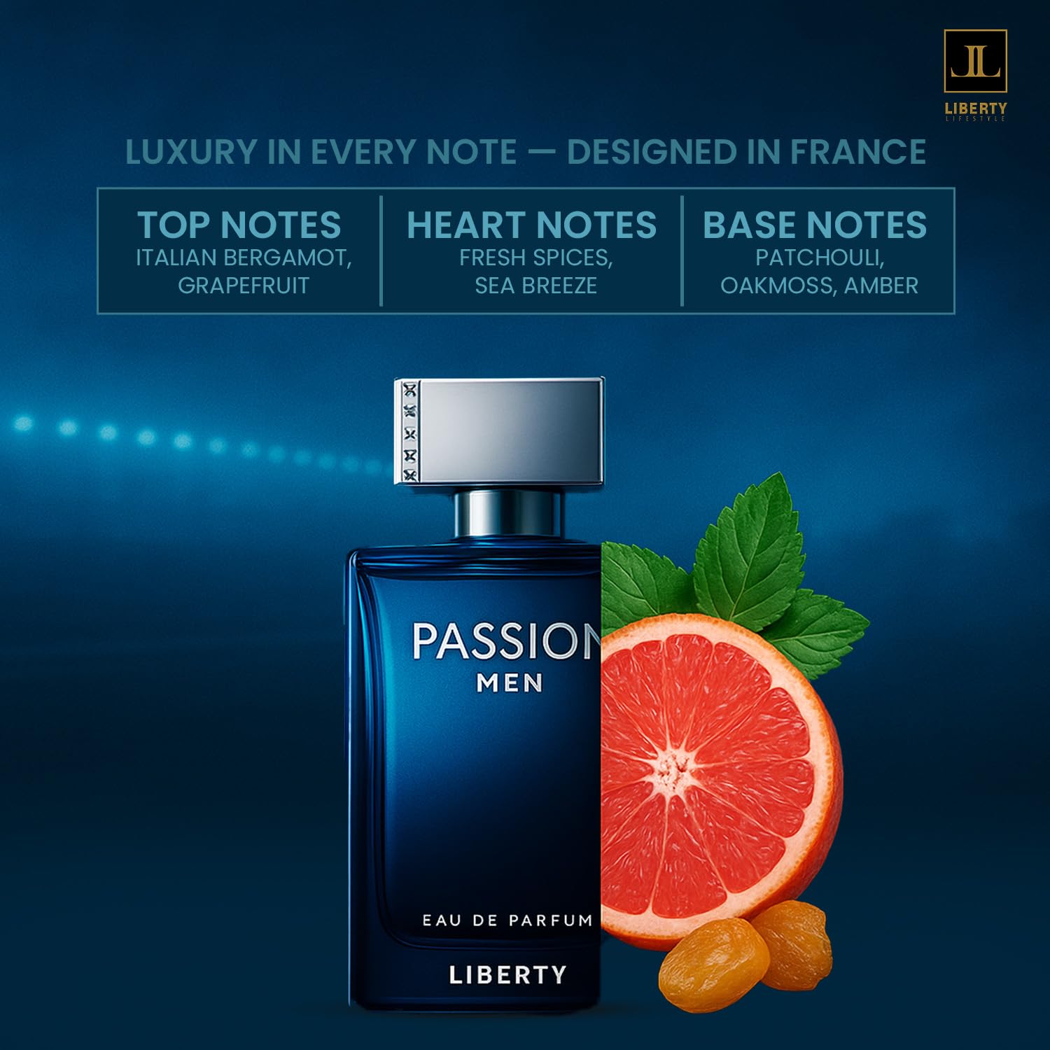 Liberty Luxury Passion Eau De Parfum for Men, Long Lasting Bold Spicy Scent Designed in France, Masculine Cologne That Draws Compliments, Perfume for mens, men's fragrances, Gift for Him 100ml 3.4Oz